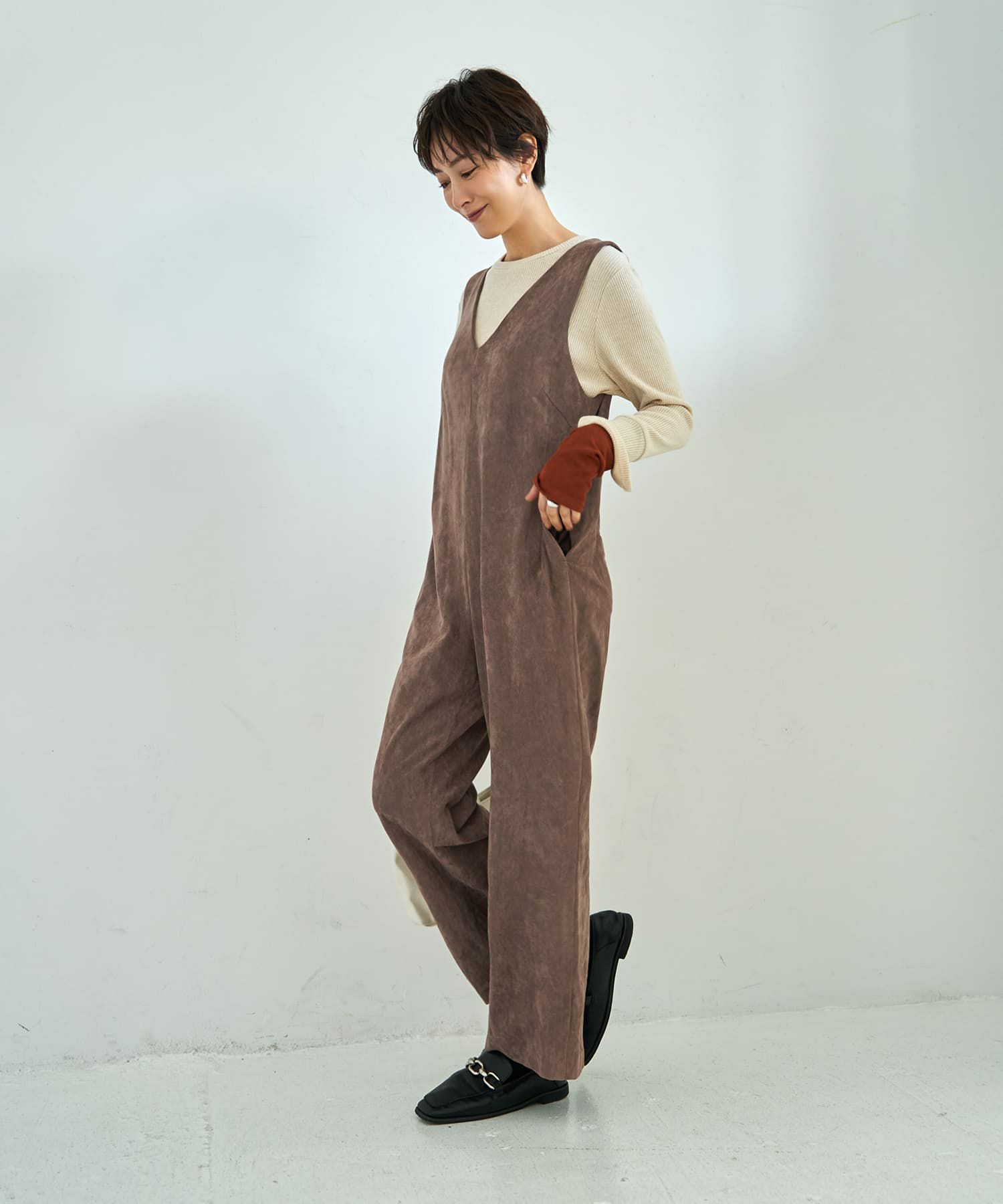 着用イメージ 167cm ライトベージュ×ブラウン