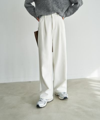 裏地付きストレッチツイルワイドパンツ | おしゃれな大人レディース